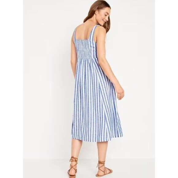 NWT Old Navy Fit & Flare Sleeveless Midi Dress Blue White Stripe Size Large - Picture 2 of 10